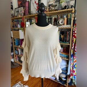 J. Crew Cream Sweater with Ruffle Details